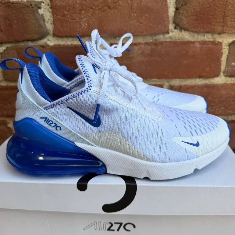 Nike Men's Air Max 270 Mesh Lace Up Athletic Shoes White Racer Blue Size 8.5 NEW